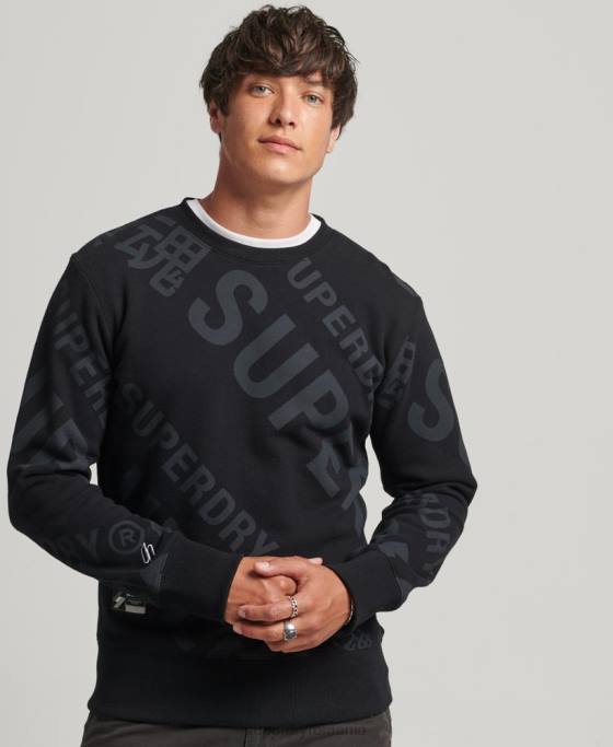 Superdry Hanorac largi cu logo cu imprimeu îmbrăcăminte negru bărbați JX0Z786
