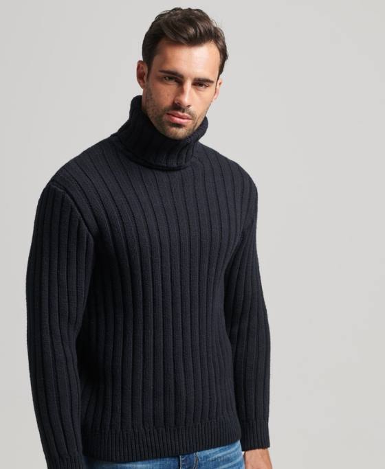 Superdry Jumper cu gât rulat din amestec de merinos îmbrăcăminte gri inchis bărbați JX0Z5280