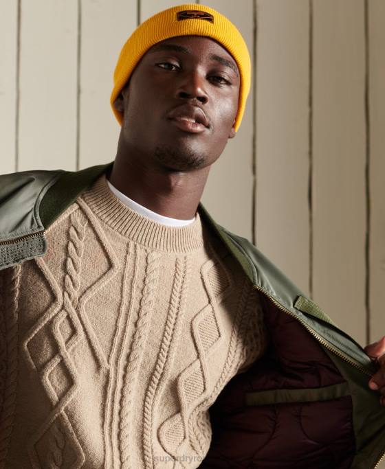 Superdry Jumper pentru echipaj cu cablu mozaic îmbrăcăminte cremă bărbați JX0Z5313