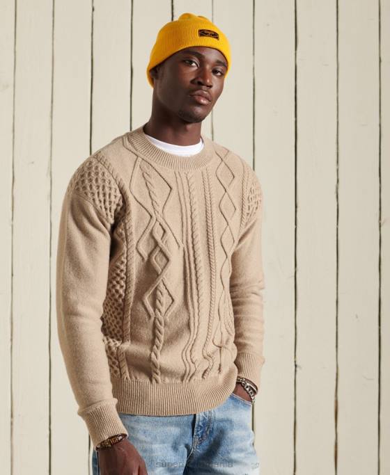 Superdry Jumper pentru echipaj cu cablu mozaic îmbrăcăminte cremă bărbați JX0Z5313