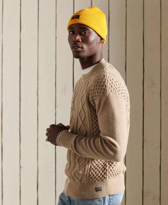 Superdry Jumper pentru echipaj cu cablu mozaic îmbrăcăminte cremă bărbați JX0Z5313