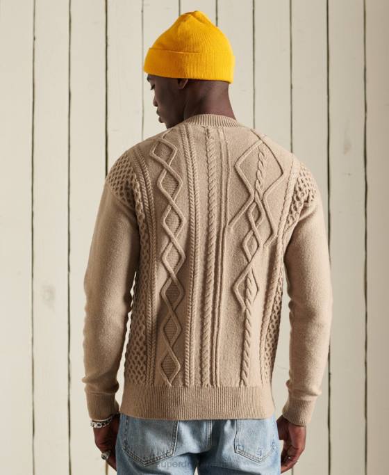 Superdry Jumper pentru echipaj cu cablu mozaic îmbrăcăminte cremă bărbați JX0Z5313