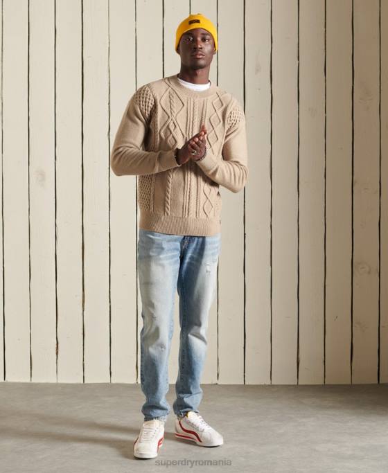 Superdry Jumper pentru echipaj cu cablu mozaic îmbrăcăminte cremă bărbați JX0Z5313