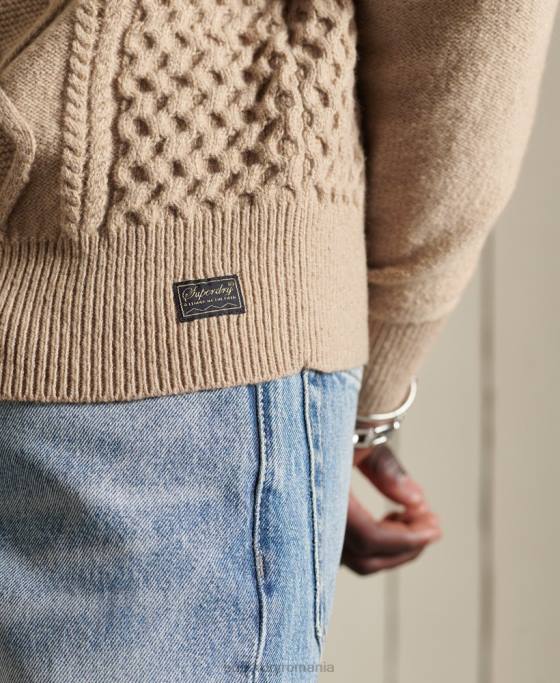 Superdry Jumper pentru echipaj cu cablu mozaic îmbrăcăminte cremă bărbați JX0Z5313
