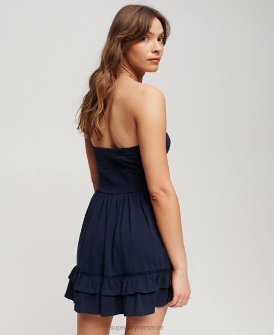 Superdry Mini rochie tip bandeau din dantelă anii 50 îmbrăcăminte marina femei JX0Z2062