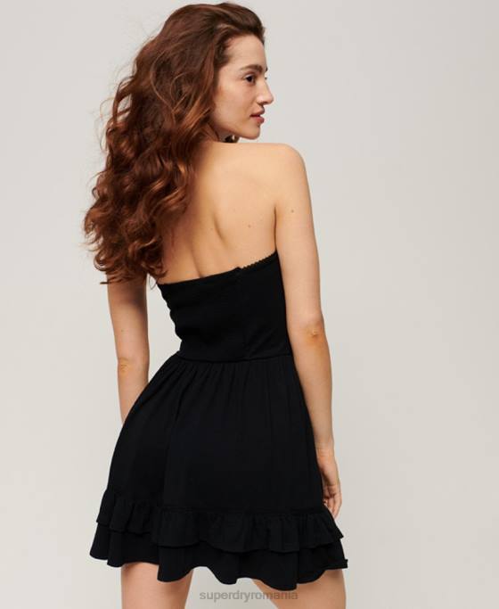 Superdry Mini rochie tip bandeau din dantelă anii 50 îmbrăcăminte negru femei JX0Z2047