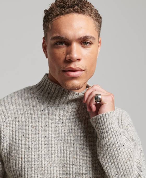Superdry Pulover cu gât fals din amestec de lână îmbrăcăminte gri bărbați JX0Z1270