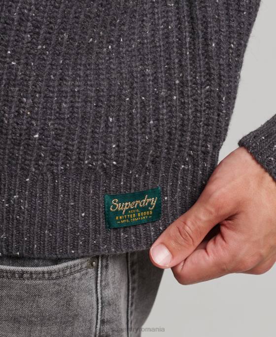 Superdry Pulover cu gât fals din amestec de lână îmbrăcăminte gri inchis bărbați JX0Z1296