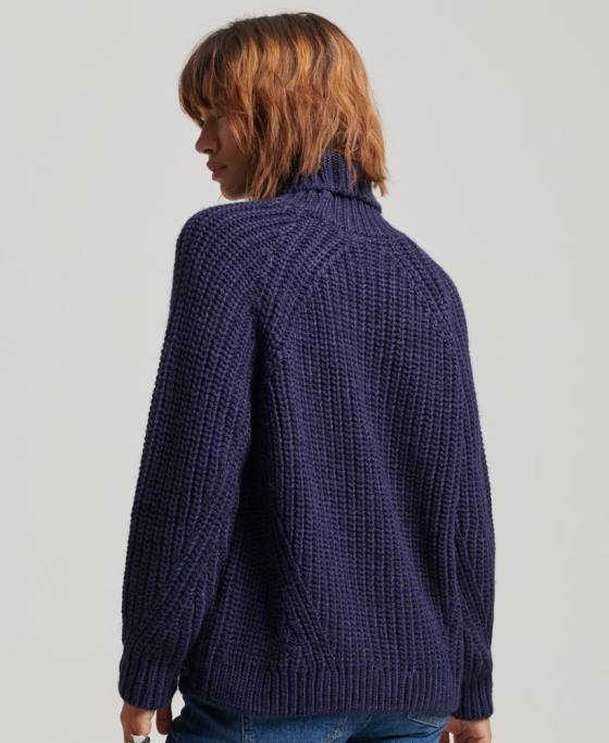 Superdry Pulover din tricot cu cusături moale îmbrăcăminte marina femei JX0Z3980