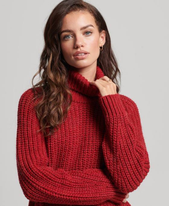 Superdry Pulover din tricot cu cusături moale îmbrăcăminte roșu femei JX0Z3969