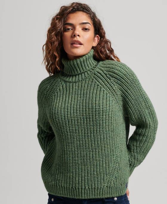 Superdry Pulover din tricot cu cusături moale îmbrăcăminte verde femei JX0Z3973