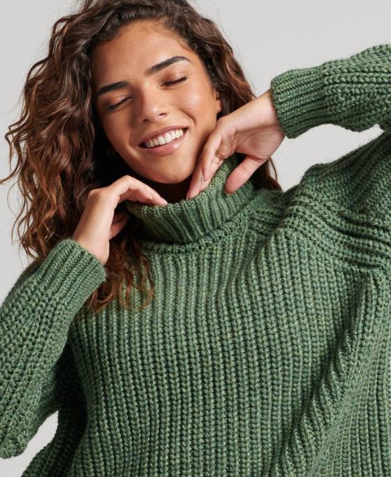 Superdry Pulover din tricot cu cusături moale îmbrăcăminte verde femei JX0Z3973