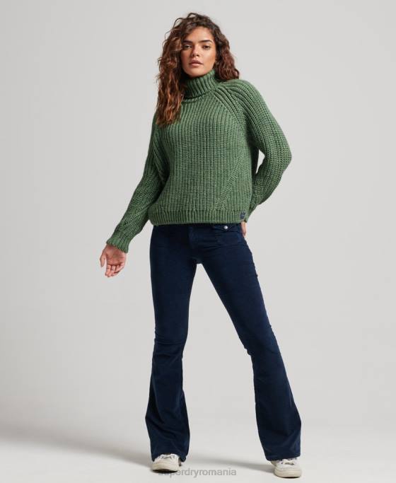 Superdry Pulover din tricot cu cusături moale îmbrăcăminte verde femei JX0Z3973