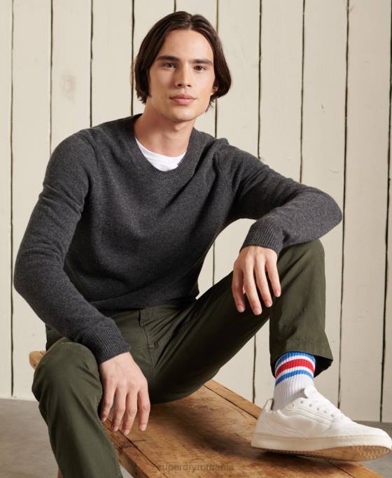 Superdry Pulover ușor din lână de miel îmbrăcăminte gri inchis bărbați JX0Z5314
