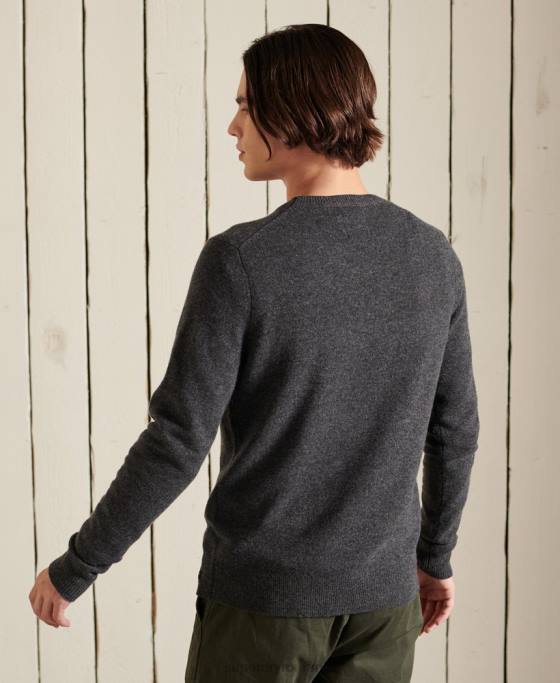 Superdry Pulover ușor din lână de miel îmbrăcăminte gri inchis bărbați JX0Z5314