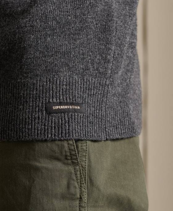 Superdry Pulover ușor din lână de miel îmbrăcăminte gri inchis bărbați JX0Z5314