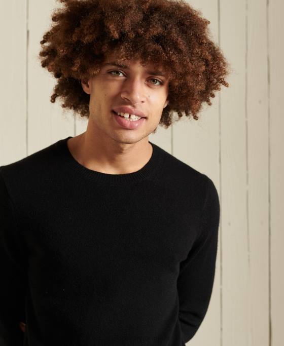 Superdry Pulover ușor din lână de miel îmbrăcăminte negru bărbați JX0Z5318