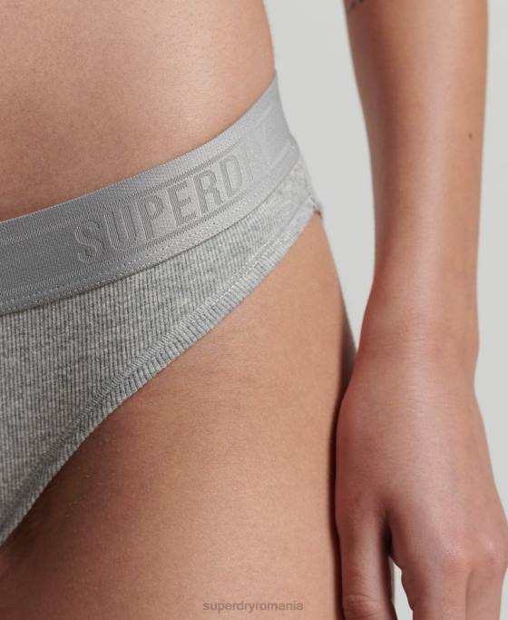 Superdry Slip de bikini cu nervuri din bumbac organic îmbrăcăminte gri femei JX0Z4342