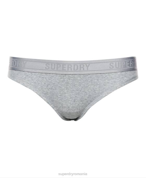 Superdry Slip de bikini cu nervuri din bumbac organic îmbrăcăminte gri femei JX0Z4342