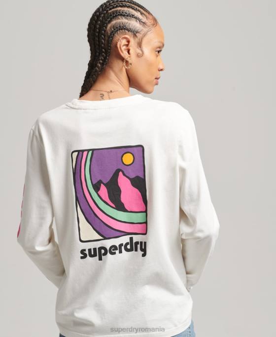 Superdry Top cu mânecă lungă teren anilor 90 îmbrăcăminte alb femei JX0Z6745