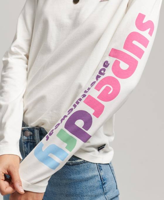 Superdry Top cu mânecă lungă teren anilor 90 îmbrăcăminte alb femei JX0Z6745