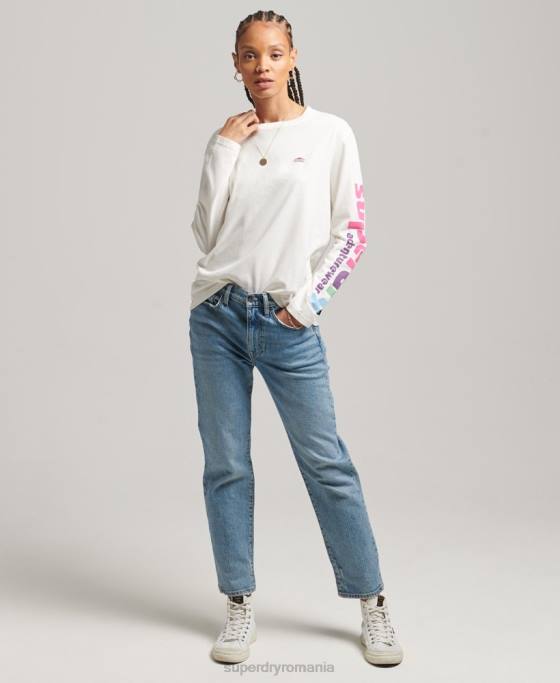 Superdry Top cu mânecă lungă teren anilor 90 îmbrăcăminte alb femei JX0Z6745