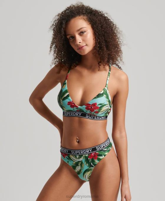 Superdry Top de bikini reciclat cu logo surf vintage îmbrăcăminte verde femei JX0Z3254