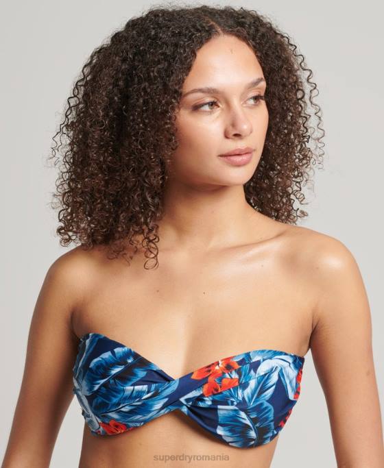 Superdry Top de bikini tip bandeau cu răsucire vintage îmbrăcăminte albastru inchis femei JX0Z6522