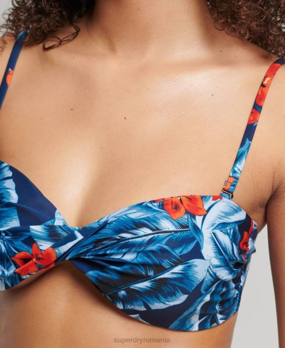 Superdry Top de bikini tip bandeau cu răsucire vintage îmbrăcăminte albastru inchis femei JX0Z6522