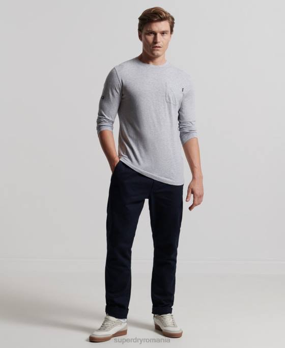 Superdry Top din jerseu cu mânecă lungă din bumbac organic îmbrăcăminte gri inchis bărbați JX0Z6402