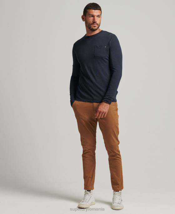 Superdry Top din jerseu cu mânecă lungă din bumbac organic îmbrăcăminte marina bărbați JX0Z6479