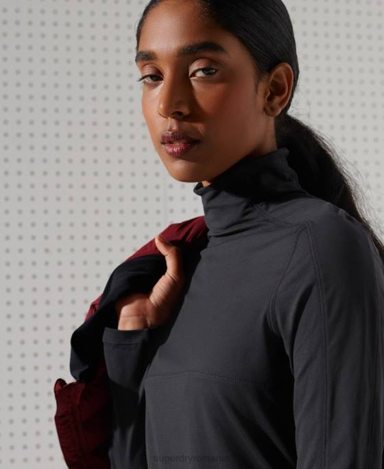 Superdry Top strat de bază cu gât crew din carbon îmbrăcăminte negru femei JX0Z3058