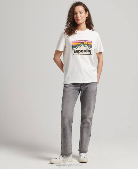 Superdry Tricou cu grafic teren anilor 90 îmbrăcăminte alb femei JX0Z6276