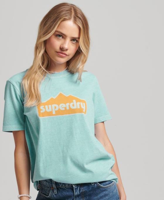 Superdry Tricou cu grafic teren anilor 90 îmbrăcăminte albastru deschis femei JX0Z6194