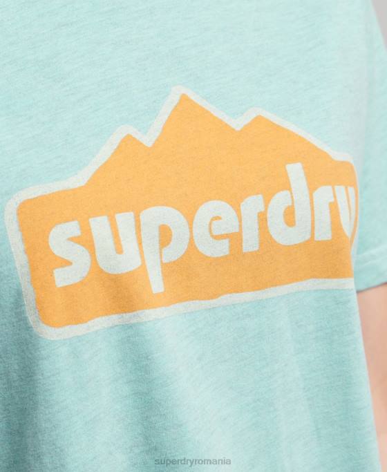 Superdry Tricou cu grafic teren anilor 90 îmbrăcăminte albastru deschis femei JX0Z6194