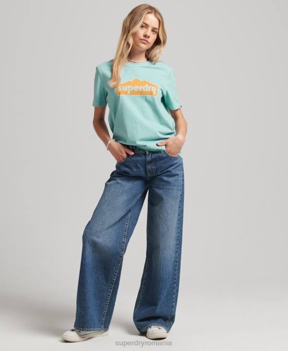 Superdry Tricou cu grafic teren anilor 90 îmbrăcăminte albastru deschis femei JX0Z6194