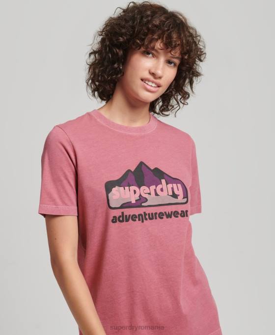 Superdry Tricou cu grafic teren anilor 90 îmbrăcăminte roz femei JX0Z6210