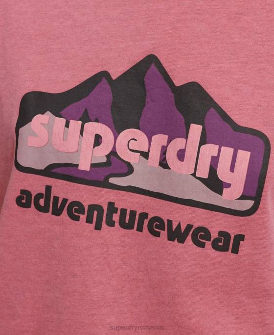 Superdry Tricou cu grafic teren anilor 90 îmbrăcăminte roz femei JX0Z6210