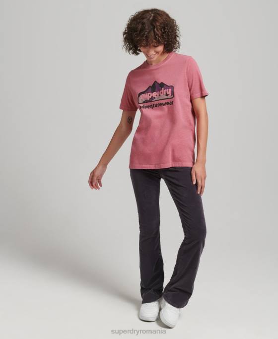 Superdry Tricou cu grafic teren anilor 90 îmbrăcăminte roz femei JX0Z6210