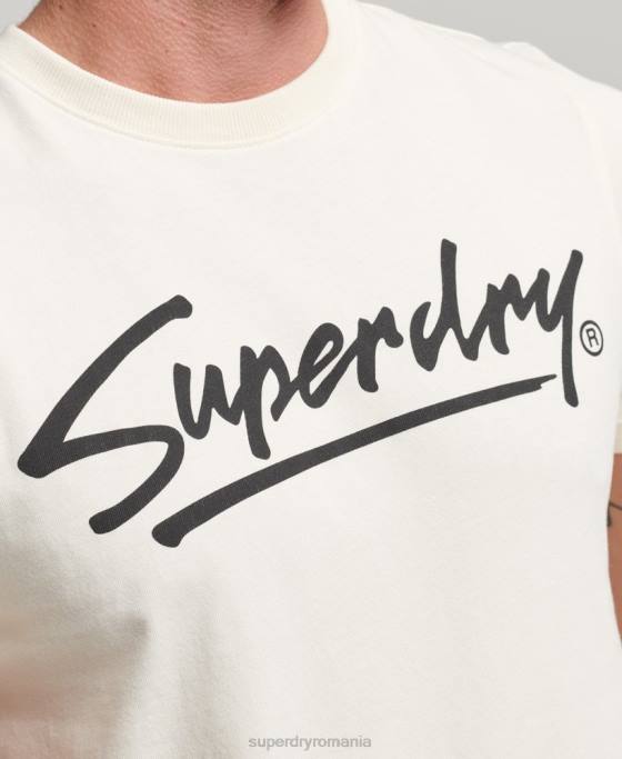 Superdry Tricou cu logo-ul anilor ’80 cu script downtown îmbrăcăminte cremă bărbați JX0Z4897