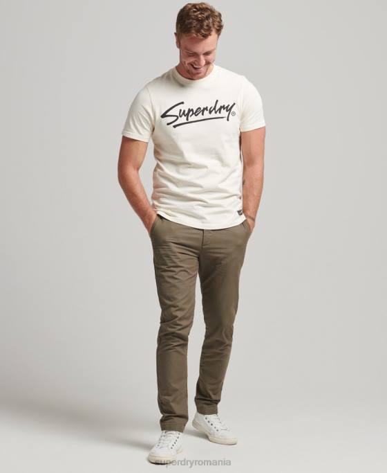 Superdry Tricou cu logo-ul anilor ’80 cu script downtown îmbrăcăminte cremă bărbați JX0Z4897