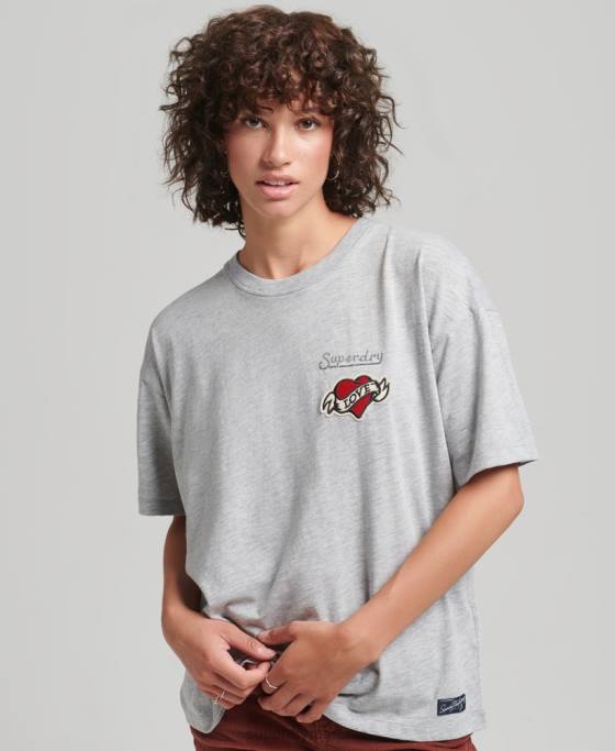 Superdry Tricou cu plasture cu logo anilor 90 cu ajustare largă îmbrăcăminte gri femei JX0Z6247