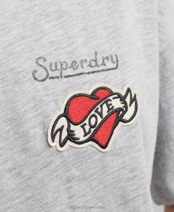 Superdry Tricou cu plasture cu logo anilor 90 cu ajustare largă îmbrăcăminte gri femei JX0Z6247