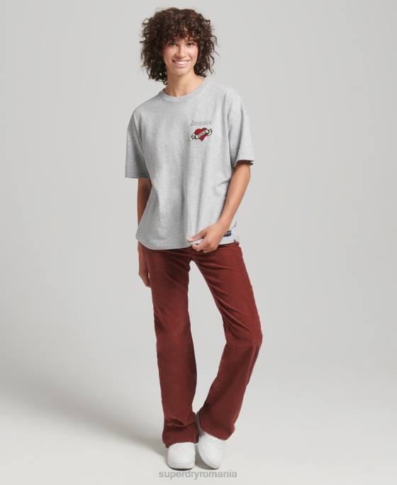 Superdry Tricou cu plasture cu logo anilor 90 cu ajustare largă îmbrăcăminte gri femei JX0Z6247