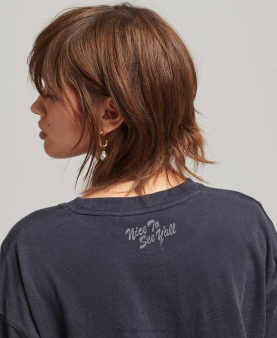 Superdry Tricou cu plasture cu logo anilor 90 cu ajustare largă îmbrăcăminte marina femei JX0Z2836