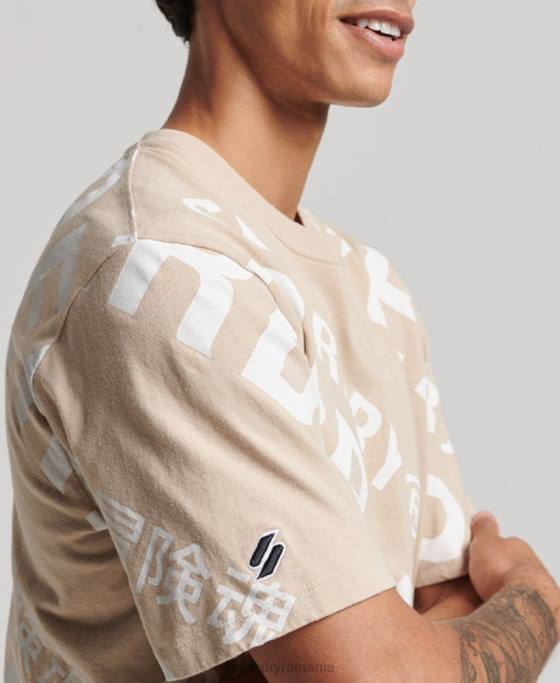 Superdry Tricou largi cu logo imprimat peste tot îmbrăcăminte bej bărbați JX0Z4821