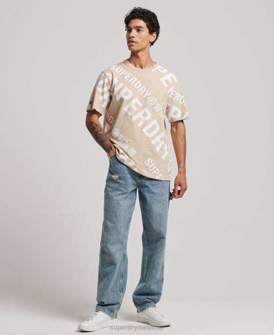 Superdry Tricou largi cu logo imprimat peste tot îmbrăcăminte bej bărbați JX0Z4821