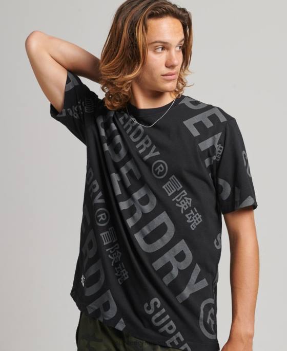 Superdry Tricou largi cu logo imprimat peste tot îmbrăcăminte negru bărbați JX0Z4973