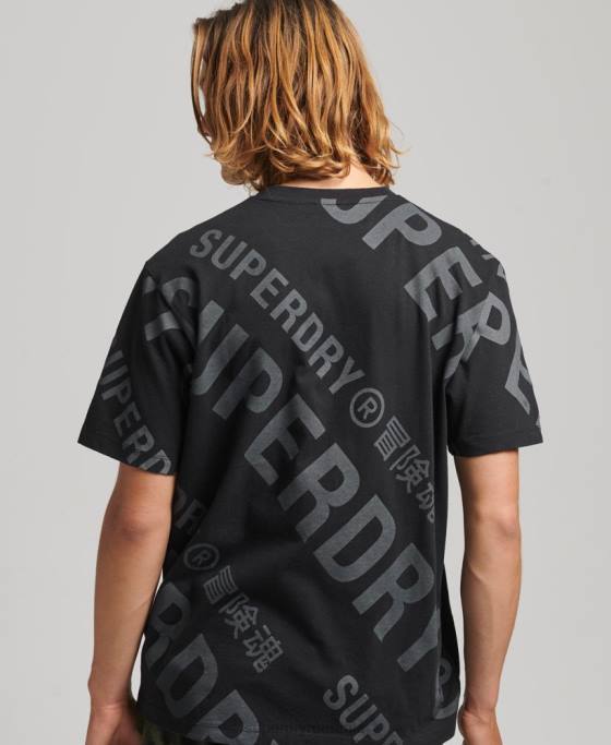 Superdry Tricou largi cu logo imprimat peste tot îmbrăcăminte negru bărbați JX0Z4973