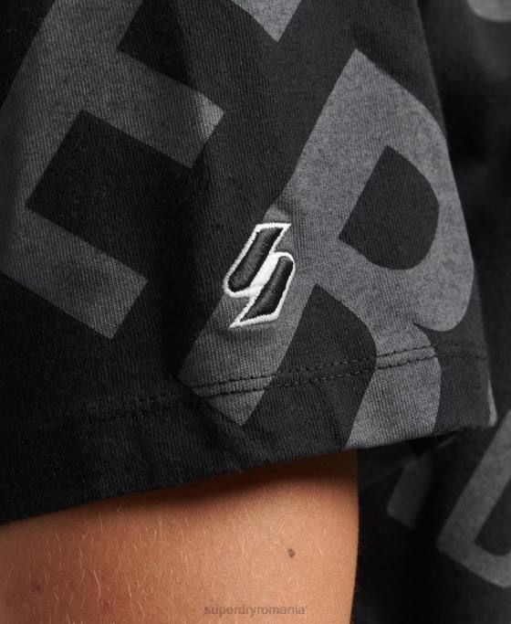 Superdry Tricou largi cu logo imprimat peste tot îmbrăcăminte negru bărbați JX0Z4973